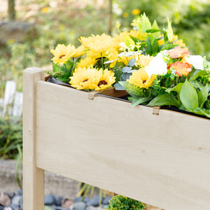 Jardinière sur Pied - Potager sur roulettes - étagère, Tablette Rabattable, Inserts d'irrigation, Feutre de Drainage Inclus - Bois Sapin pré-huilé dim. 123L x 54l x 87H cm