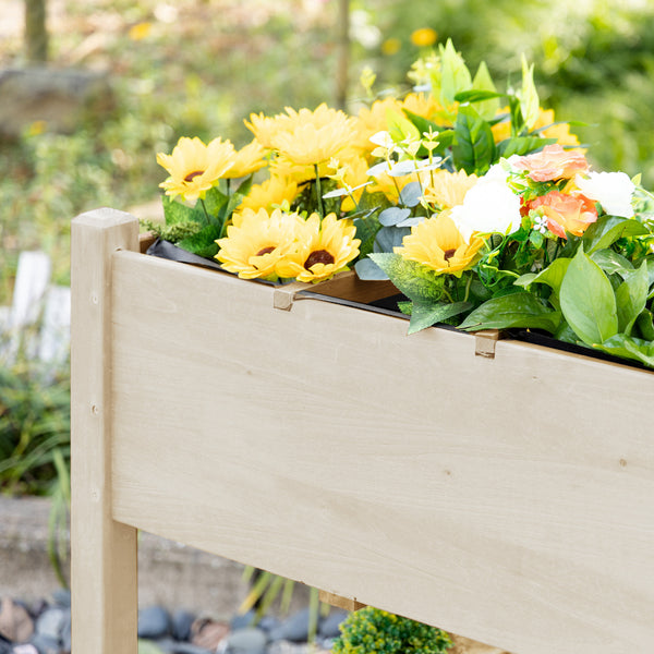 Jardinière sur Pied - Potager sur roulettes - étagère, Tablette Rabattable, Inserts d'irrigation, Feutre de Drainage Inclus - Bois Sapin pré-huilé dim. 123L x 54l x 87H cm