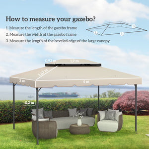 Toile de rechange pour pavillon tonnelle tente toit de remplacement gazebo de jardin tissu polyester haute densité 170 g/m² 4 x 3 m beige