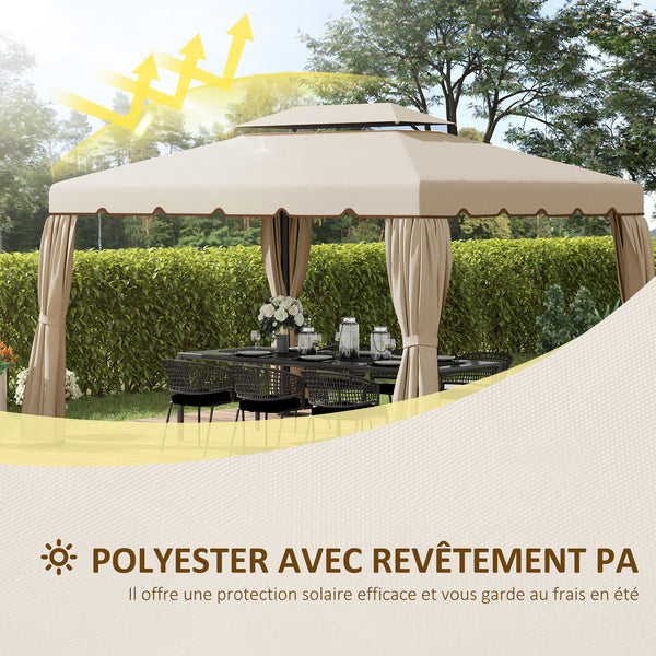 Toile de rechange pour pavillon tonnelle tente toit de remplacement gazebo de jardin tissu polyester haute densité 170 g/m² 4 x 3 m beige