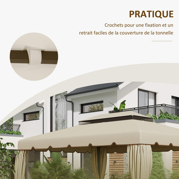 Toile de rechange pour pavillon tonnelle tente toit de remplacement gazebo de jardin tissu polyester haute densité 170 g/m² 4 x 3 m beige