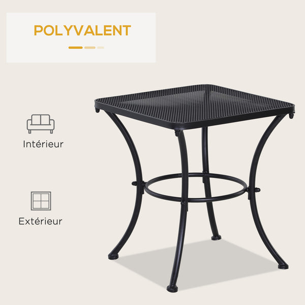Table Basse carrée Bistro de Jardin dim. 45L x 45l x 50H cm piètement arqué Plateau maillé métal époxy anticorrosion Noir