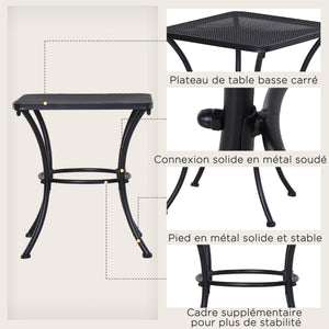 Table Basse carrée Bistro de Jardin dim. 45L x 45l x 50H cm piètement arqué Plateau maillé métal époxy anticorrosion Noir