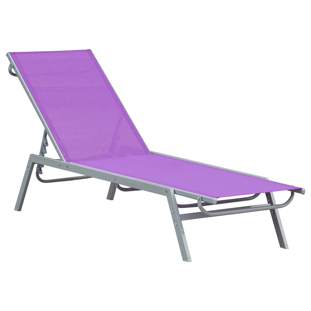 Bain de Soleil transat - Chaise Longue - Design Contemporain - Dossier inclinable Multi-Positions - métal époxy textilène Mauve - dim. 170 x 58 x 97 cm