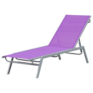 Bain de Soleil transat - Chaise Longue - Design Contemporain - Dossier inclinable Multi-Positions - métal époxy textilène Mauve - dim. 170 x 58 x 97 cm
