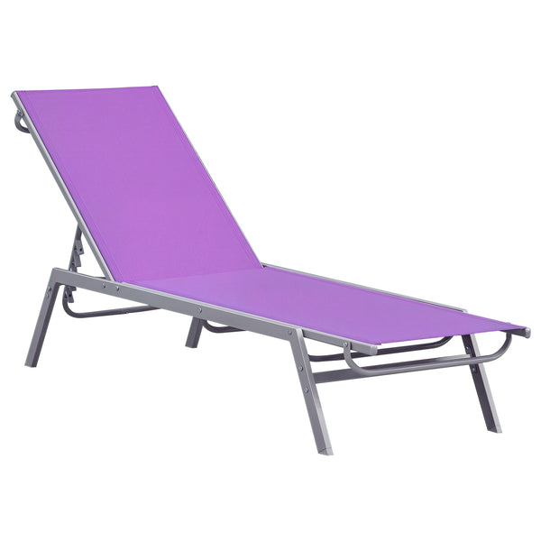 Bain de Soleil transat - Chaise Longue - Design Contemporain - Dossier inclinable Multi-Positions - métal époxy textilène Mauve - dim. 170 x 58 x 97 cm