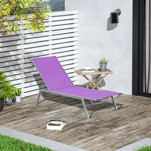 Bain de Soleil transat - Chaise Longue - Design Contemporain - Dossier inclinable Multi-Positions - métal époxy textilène Mauve - dim. 170 x 58 x 97 cm
