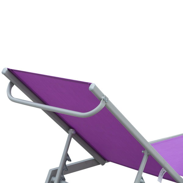 Bain de Soleil transat - Chaise Longue - Design Contemporain - Dossier inclinable Multi-Positions - métal époxy textilène Mauve - dim. 170 x 58 x 97 cm