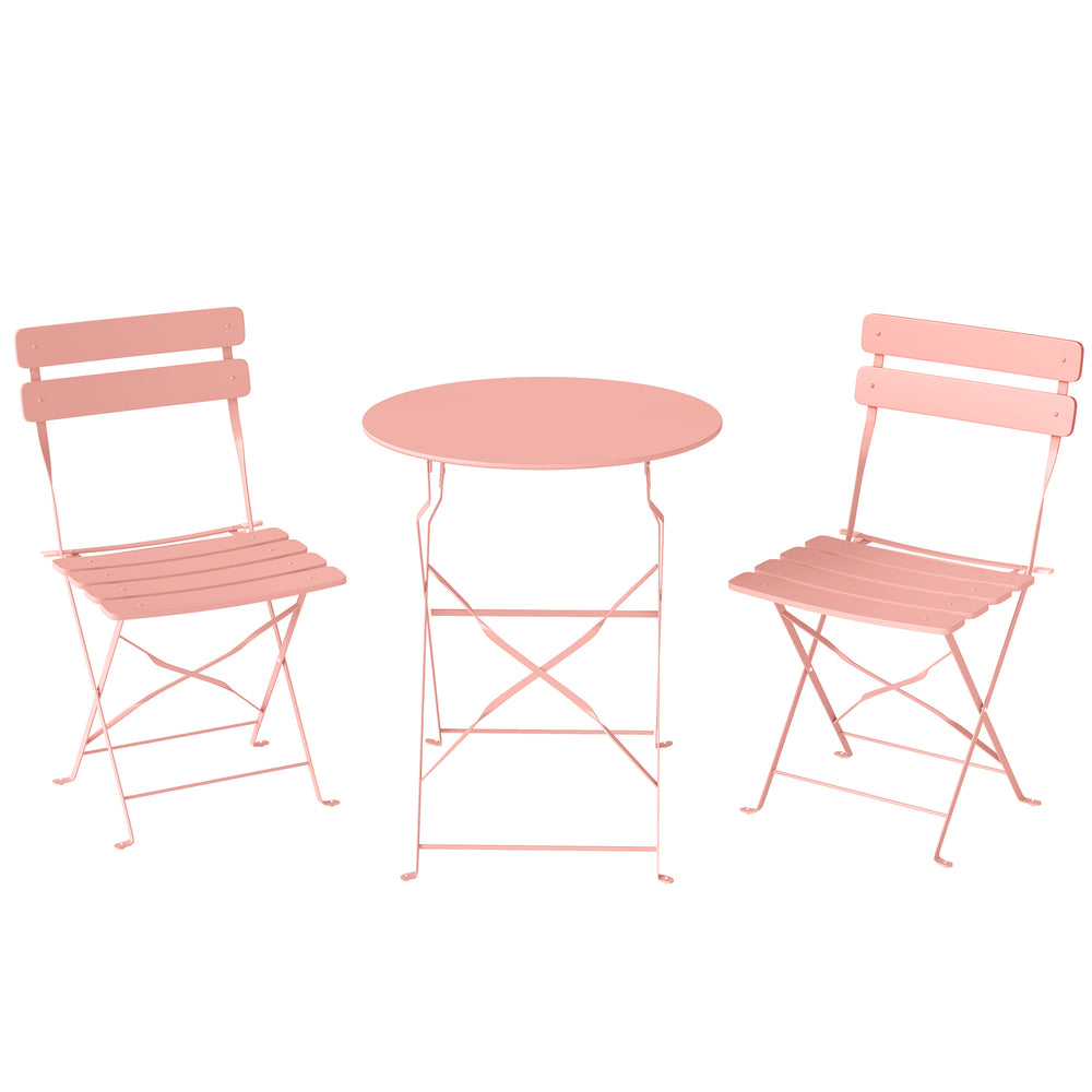 Ensemble Bistrot de Jardin 3 Pièces san Montage - Table et 2 Chaises Pliantes à Lattes en Métal avec Double Protection Antirouille - Mobilier de Balcon et Terrasse Chic, Rose
