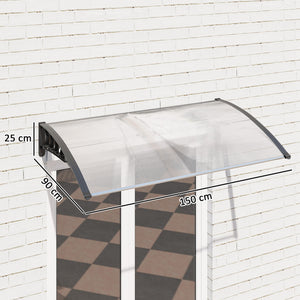 Auvent de porte d'entrée, toit marquise de porte exterieur en polycarbonate et aluminium résistante toit abri protection contre la pluie et UV pour terrasse, balcon, 150 x 90 cm, blanc