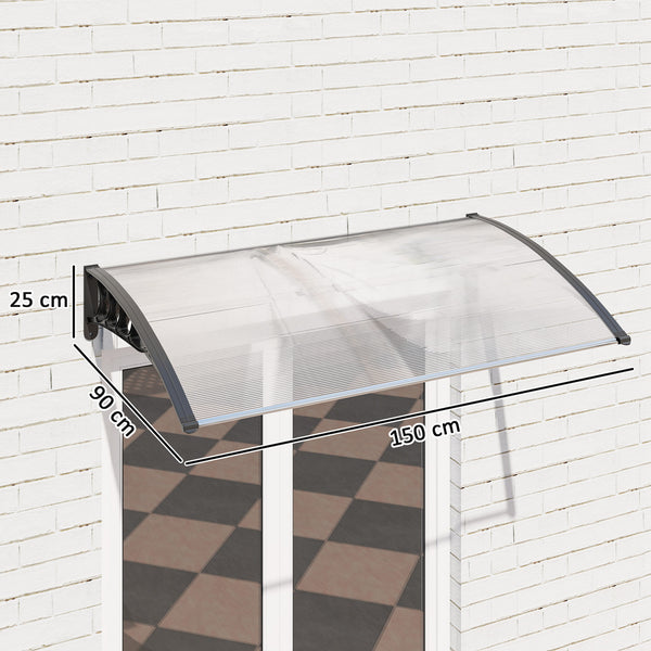 Auvent de porte d'entrée, toit marquise de porte exterieur en polycarbonate et aluminium résistante toit abri protection contre la pluie et UV pour terrasse, balcon, 150 x 90 cm, blanc