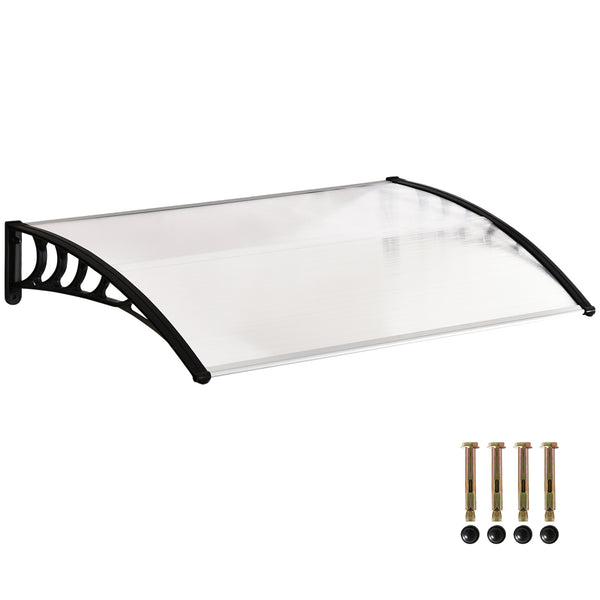 Auvent de porte d'entrée, toit marquise de porte exterieur en polycarbonate et aluminium résistante toit abri protection contre la pluie et UV pour terrasse, balcon, 150 x 90 cm, blanc