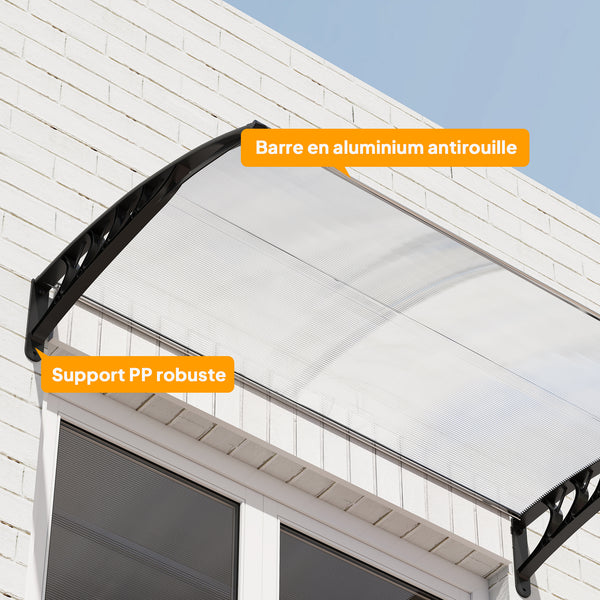Auvent de porte d'entrée, toit marquise de porte exterieur en polycarbonate et aluminium résistante toit abri protection contre la pluie et UV pour terrasse, balcon, 150 x 90 cm, blanc