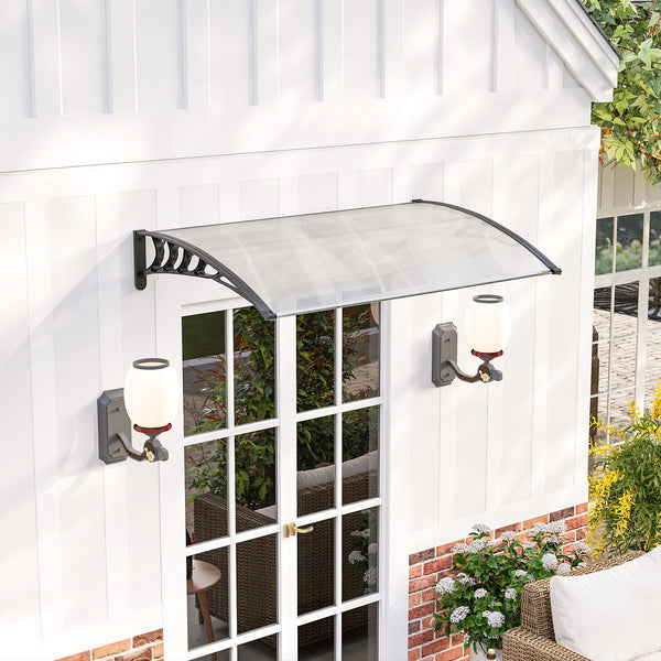 Auvent de porte d'entrée, toit marquise de porte exterieur en polycarbonate et aluminium résistante toit abri protection contre la pluie et UV pour terrasse, balcon, 150 x 90 cm, blanc