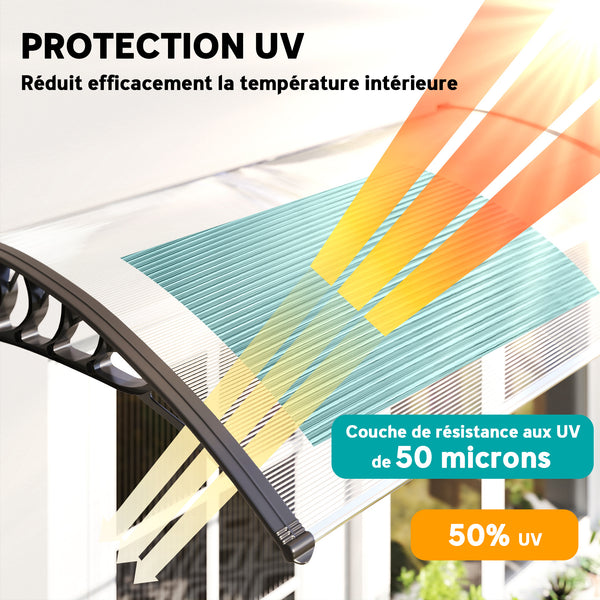 Auvent de porte d'entrée, toit marquise de porte exterieur en polycarbonate et aluminium résistante toit abri protection contre la pluie et UV pour terrasse, balcon, 150 x 90 cm, blanc