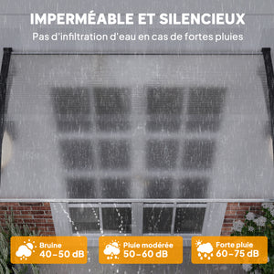 Auvent de porte d'entrée, toit marquise de porte exterieur en polycarbonate et aluminium résistante toit abri protection contre la pluie et UV pour terrasse, balcon, 150 x 90 cm, blanc