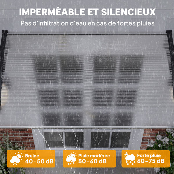 Auvent de porte d'entrée, toit marquise de porte exterieur en polycarbonate et aluminium résistante toit abri protection contre la pluie et UV pour terrasse, balcon, 150 x 90 cm, blanc