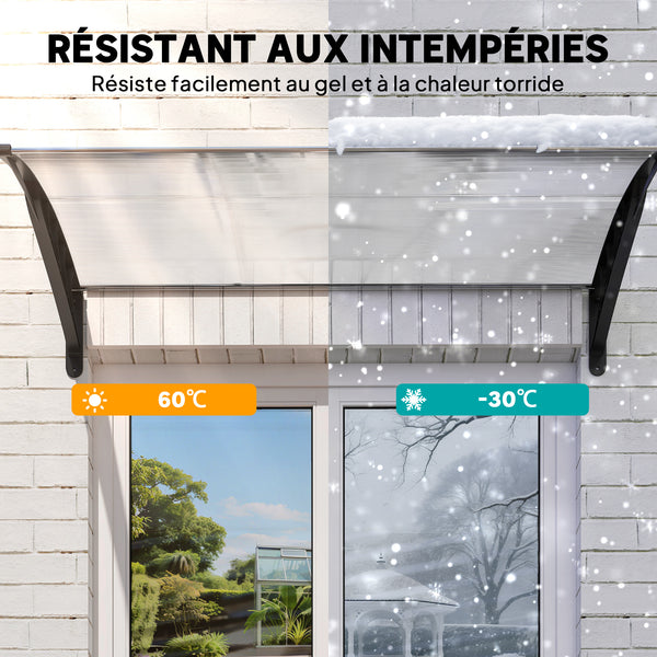Auvent de porte d'entrée, toit marquise de porte exterieur en polycarbonate et aluminium résistante toit abri protection contre la pluie et UV pour terrasse, balcon, 150 x 90 cm, blanc