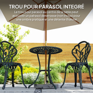 Ensemble Salon de Jardin 2 Places 2 chaises + Table Ronde Fonte d'aluminium Imitation Fer forgé Vert