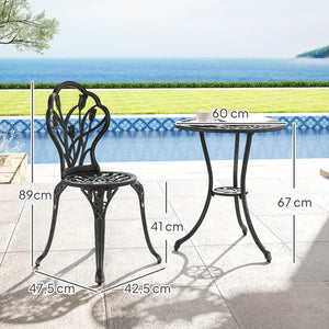 Ensemble Salon de Jardin 2 Places 2 chaises + Table Ronde Fonte d'aluminium Imitation Fer forgé Vert