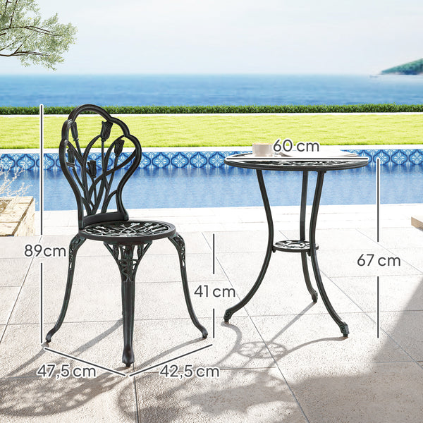 Ensemble Salon de Jardin 2 Places 2 chaises + Table Ronde Fonte d'aluminium Imitation Fer forgé Vert