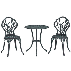 Ensemble Salon de Jardin 2 Places 2 chaises + Table Ronde Fonte d'aluminium Imitation Fer forgé Vert
