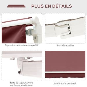 Store banne Manuel rétractable Angle Réglable Aluminium Polyester imperméabilisé 3,5 x 2,5 m rouge