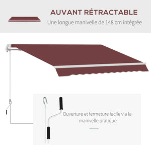 Store banne Manuel rétractable Angle Réglable Aluminium Polyester imperméabilisé 3,5 x 2,5 m rouge