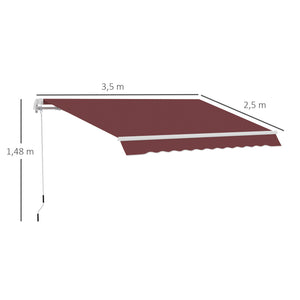 Store banne Manuel rétractable Angle Réglable Aluminium Polyester imperméabilisé 3,5 x 2,5 m rouge
