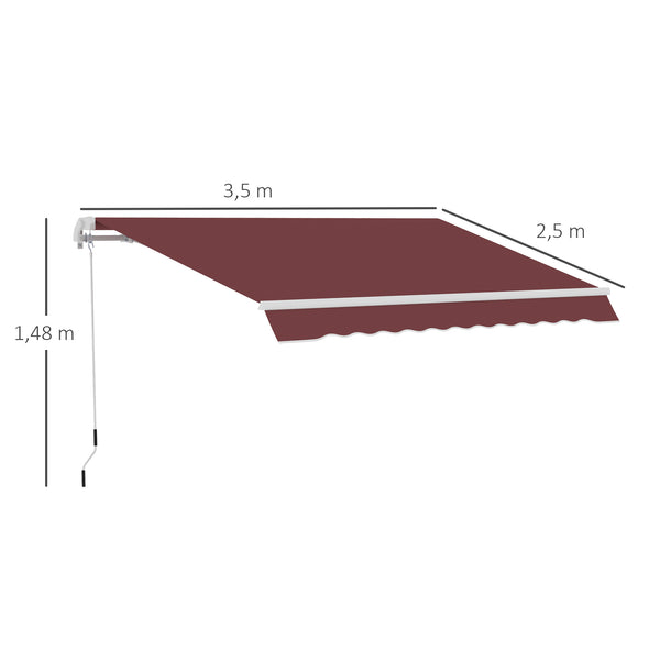 Store banne Manuel rétractable Angle Réglable Aluminium Polyester imperméabilisé 3,5 x 2,5 m rouge
