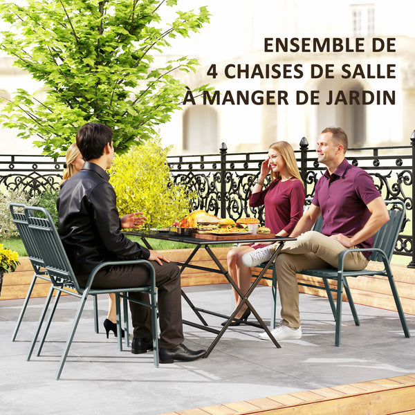 Lot de 4 chaises de jardin chaises empilables d'extérieur avec haut dossier et accoudoirs, cadre en acier pour jardin, piscine, terrasse, gris
