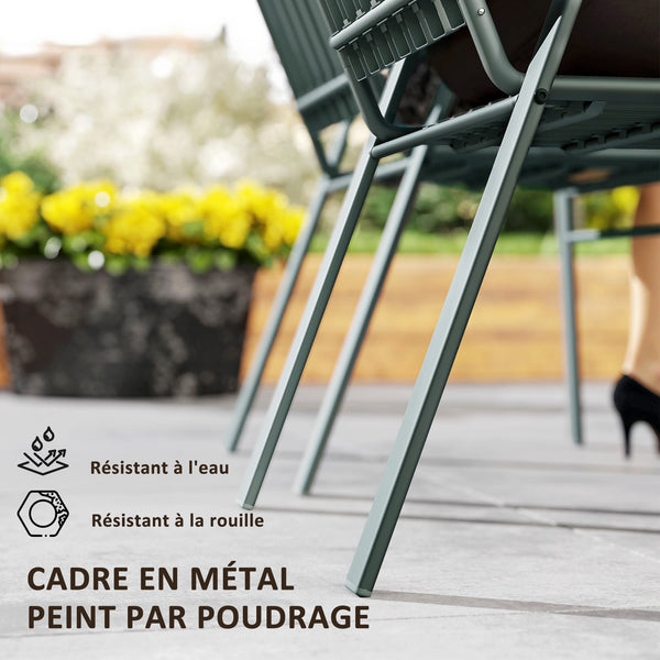 Lot de 4 chaises de jardin chaises empilables d'extérieur avec haut dossier et accoudoirs, cadre en acier pour jardin, piscine, terrasse, gris