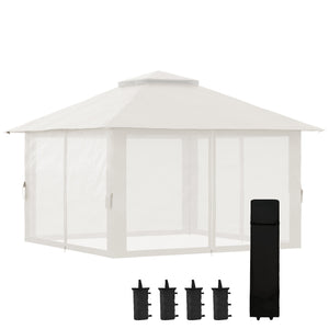 Tonnelle de jardin extérieur barnum de jardin pop-up tente pliant 4 x 4 m double toit protection UV 50+ 4 moustiquaires, 4 sacs de sable, 1 sac de transport tissu Oxford métal blanc