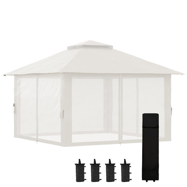 Tonnelle de jardin extérieur barnum de jardin pop-up tente pliant 4 x 4 m double toit protection UV 50+ 4 moustiquaires, 4 sacs de sable, 1 sac de transport tissu Oxford métal blanc