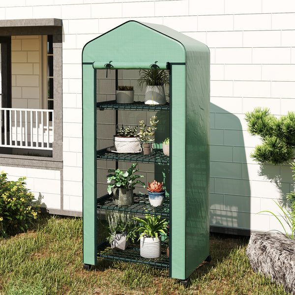 Serre de jardin avec étagères 4 niveaux, serre de balcon, bâche renforcée, châssis en acier, porte zippée, pour légumes plantes fleurs, intérieur et extérieur, 69 x 50 x 165 cm, vert