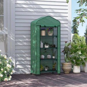 Serre de jardin avec étagères 4 niveaux, serre de balcon, bâche renforcée, châssis en acier, porte zippée, pour légumes plantes fleurs, intérieur et extérieur, 69 x 50 x 165 cm, vert