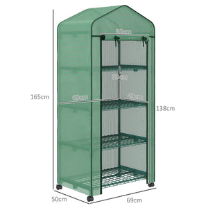 Serre de jardin avec étagères 4 niveaux, serre de balcon, bâche renforcée, châssis en acier, porte zippée, pour légumes plantes fleurs, intérieur et extérieur, 69 x 50 x 165 cm, vert