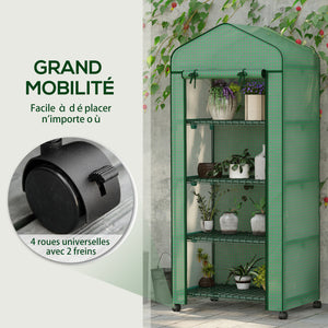 Serre de jardin avec étagères 4 niveaux, serre de balcon, bâche renforcée, châssis en acier, porte zippée, pour légumes plantes fleurs, intérieur et extérieur, 69 x 50 x 165 cm, vert
