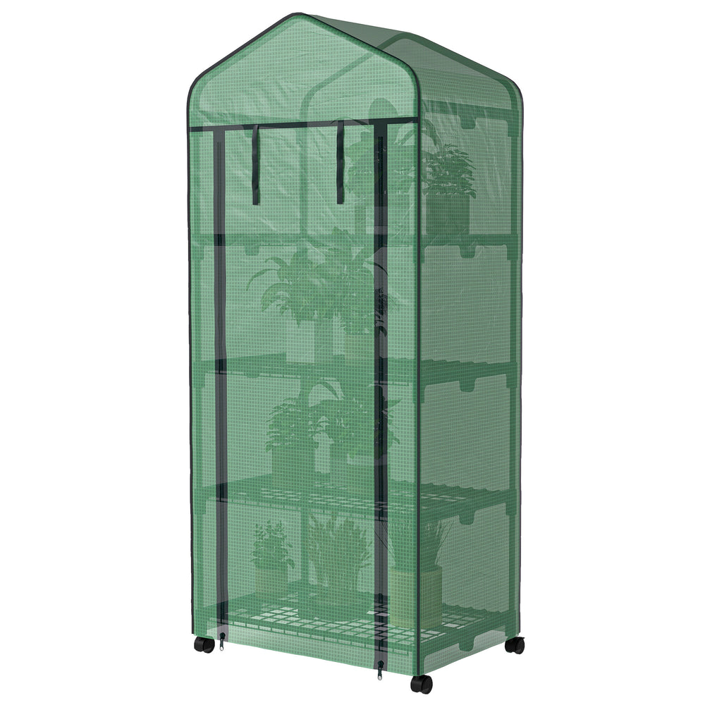 Serre de jardin avec étagères 4 niveaux, serre de balcon, bâche renforcée, châssis en acier, porte zippée, pour légumes plantes fleurs, intérieur et extérieur, 69 x 50 x 165 cm, vert