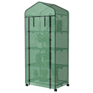 Serre de jardin avec étagères 4 niveaux, serre de balcon, bâche renforcée, châssis en acier, porte zippée, pour légumes plantes fleurs, intérieur et extérieur, 69 x 50 x 165 cm, vert
