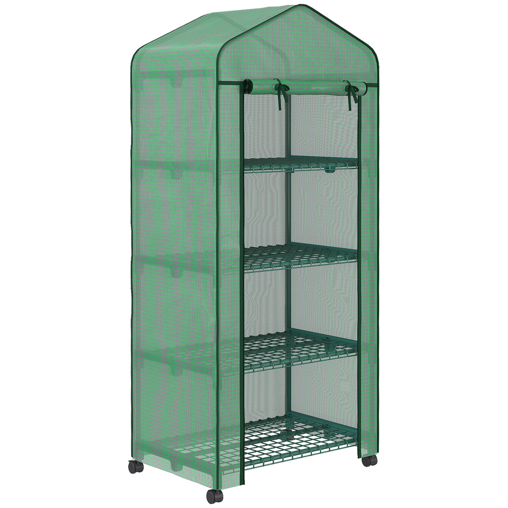 Serre de jardin avec étagères 4 niveaux, serre de balcon, bâche renforcée, châssis en acier, porte zippée, pour légumes plantes fleurs, intérieur et extérieur, 69 x 50 x 165 cm, vert