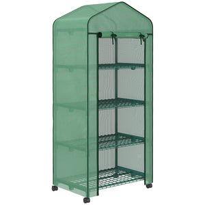 Serre de jardin avec étagères 4 niveaux, serre de balcon, bâche renforcée, châssis en acier, porte zippée, pour légumes plantes fleurs, intérieur et extérieur, 69 x 50 x 165 cm, vert