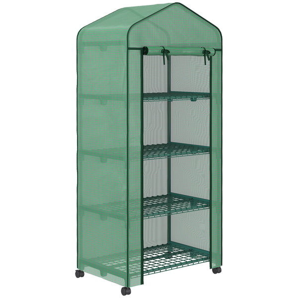 Serre de jardin avec étagères 4 niveaux, serre de balcon, bâche renforcée, châssis en acier, porte zippée, pour légumes plantes fleurs, intérieur et extérieur, 69 x 50 x 165 cm, vert