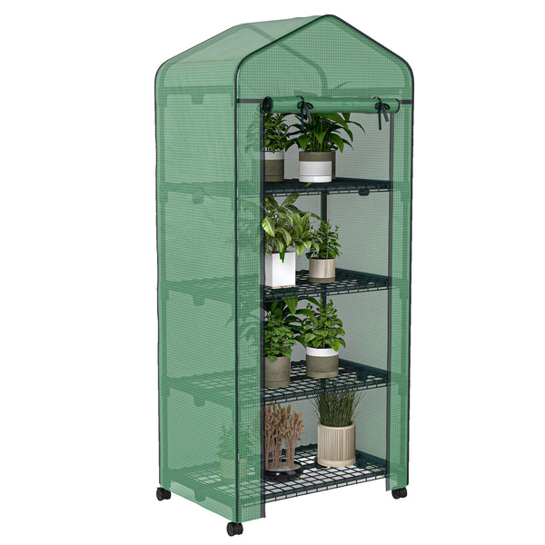 Serre de jardin avec étagères 4 niveaux, serre de balcon, bâche renforcée, châssis en acier, porte zippée, pour légumes plantes fleurs, intérieur et extérieur, 69 x 50 x 165 cm, vert