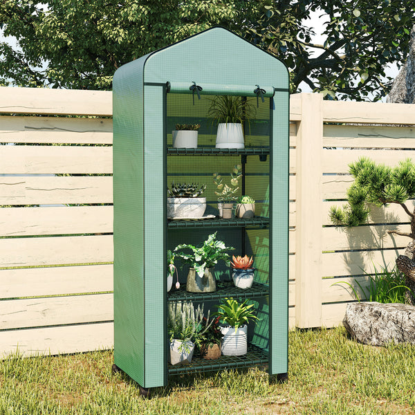 Serre de jardin avec étagères 4 niveaux, serre de balcon, bâche renforcée, châssis en acier, porte zippée, pour légumes plantes fleurs, intérieur et extérieur, 69 x 50 x 165 cm, vert