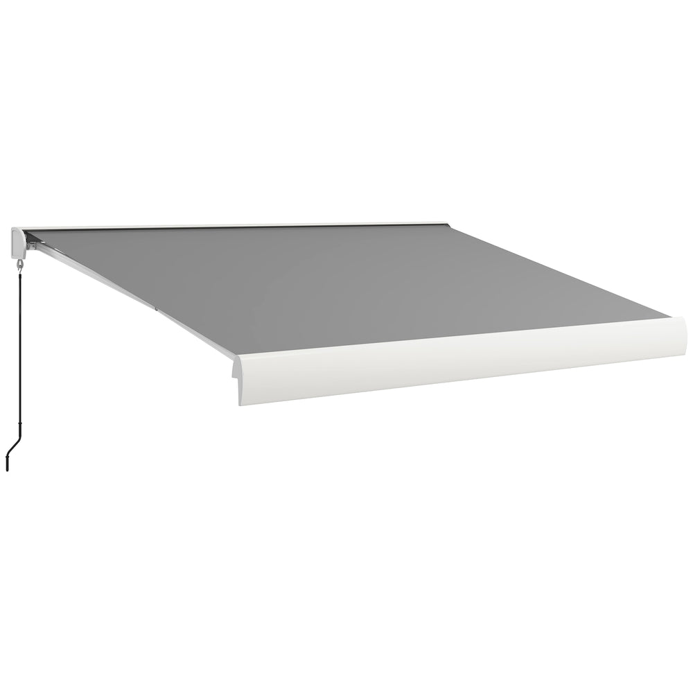 Store banne motorisé, store banne électrique, 4 x 3 m, angle réglable 14°-30°, avec télécommande et manivelle manuelle, en aluminium et polyester de 270g/m² protection solaire, gris clair