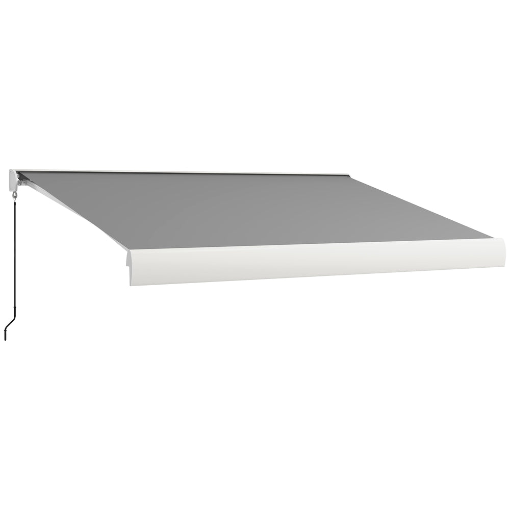 Store banne motorisé, store banne électrique, 4 x 3 m, angle réglable 14°-30°, avec télécommande et manivelle manuelle, en aluminium et polyester de 270g/m² protection solaire, gris clair