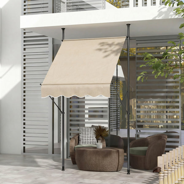 Store banne autoportant manuel auvent rétractable 1,5L x 1,2l x 2,1-3H m inclinaison réglable pour balcon sans trous à percer métal alu polyester sable