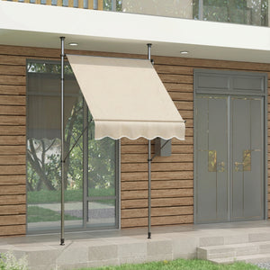 Store banne autoportant manuel auvent rétractable 1,5L x 1,2l x 2,1-3H m inclinaison réglable pour balcon sans trous à percer métal alu polyester sable