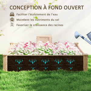 Jardinière en bois, carré potager extérieur bois avec bac à compost, design à fond ouvert, bac à fleurs pour légumes fleurs dans jardin terrasse patio, 123 x 123 x 25,5 cm, bois naturel